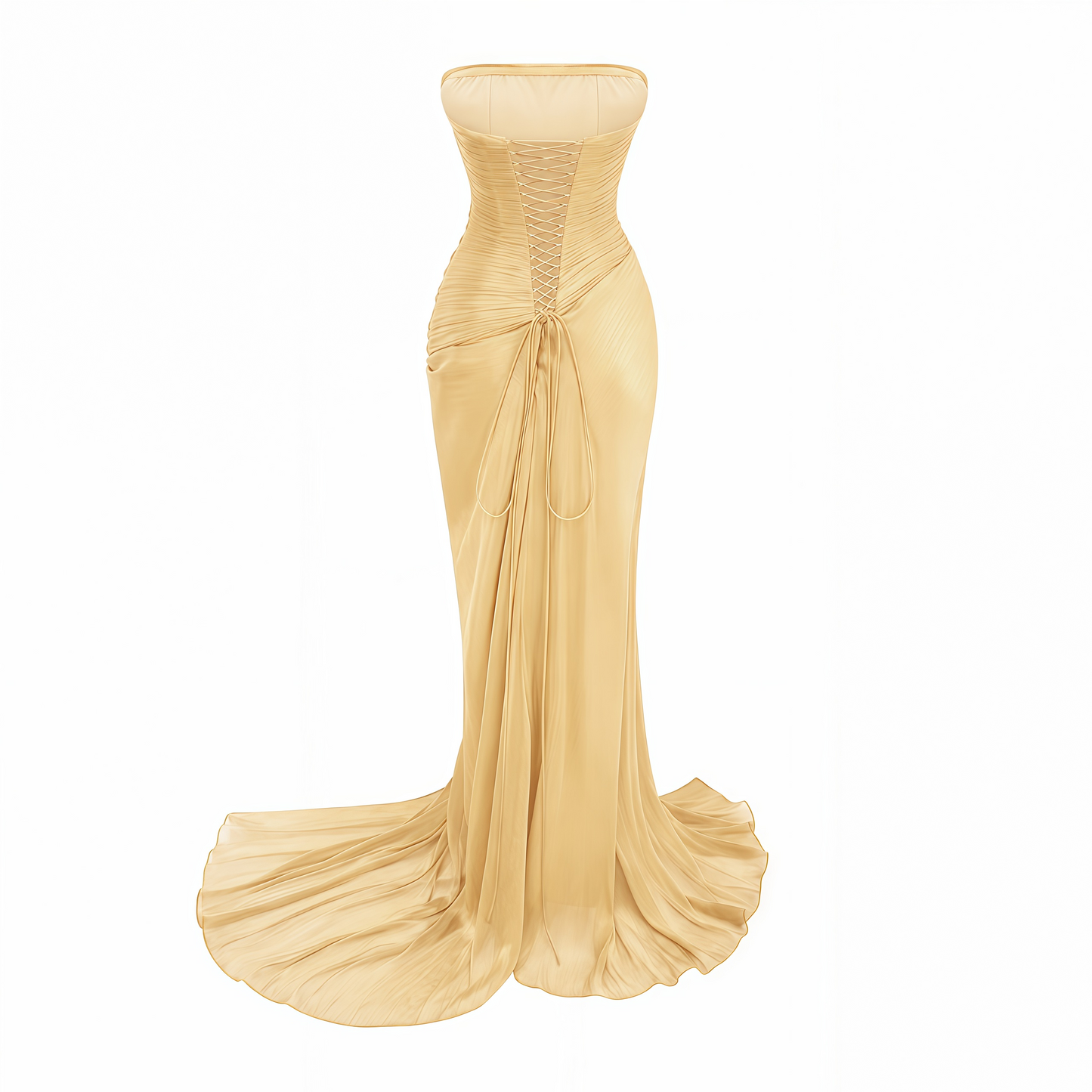 Querubina Yellow Asymmetrical Ruched Maxi Dress