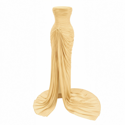 Querubina Yellow Asymmetrical Ruched Maxi Dress