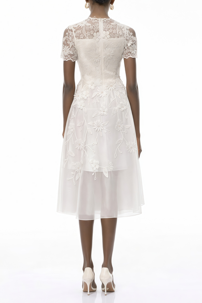 Quetz White Midi Dress with 3D Petals