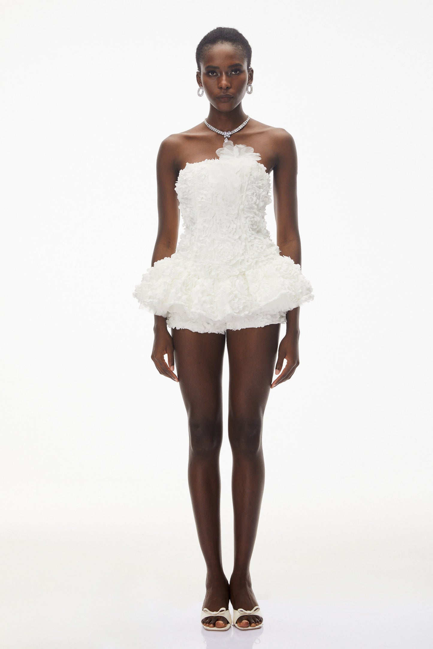 Quilla White Off Shoulder Mini Dress with 3D Florals