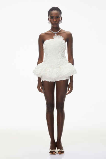 Quilla White Off Shoulder Mini Dress with 3D Florals