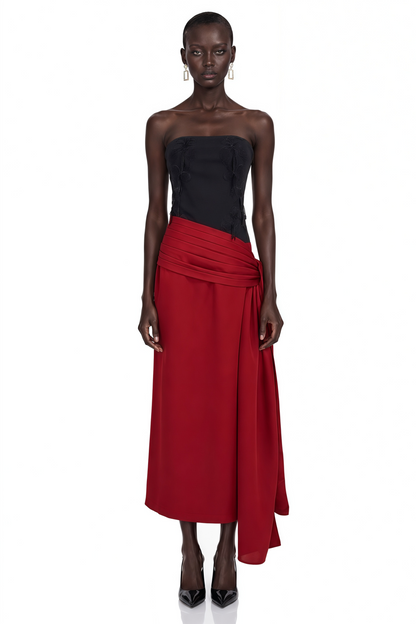 Quinn Red Color Block Twist Front Midi Dress