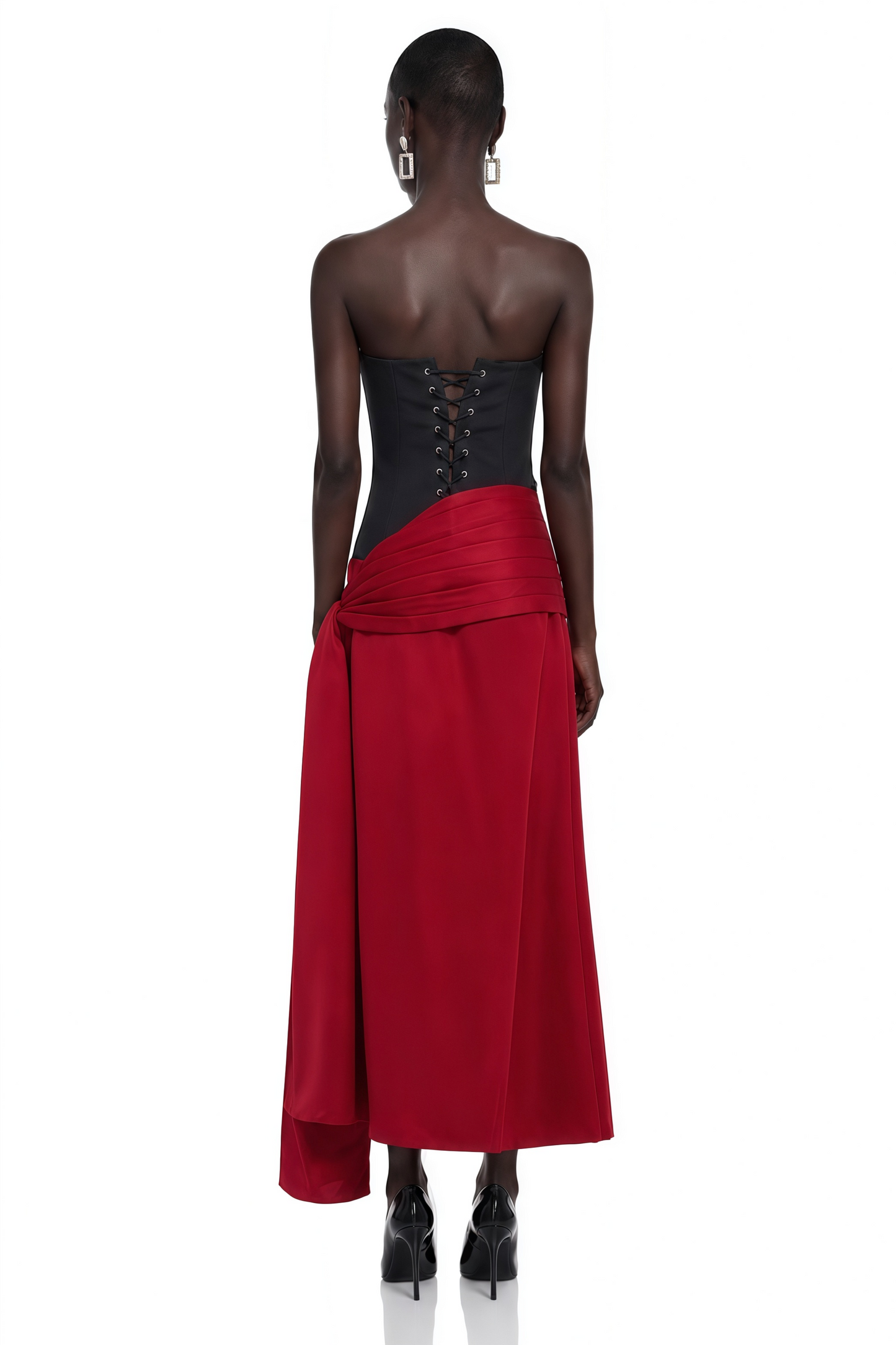 Quinn Red Color Block Twist Front Midi Dress