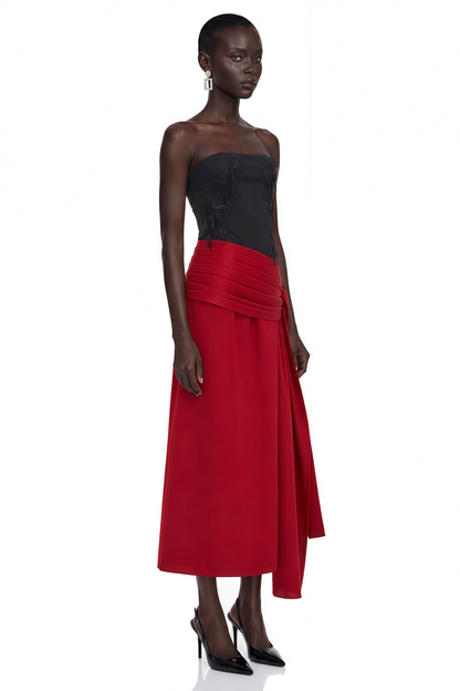 Quinn Red Color Block Twist Front Midi Dress