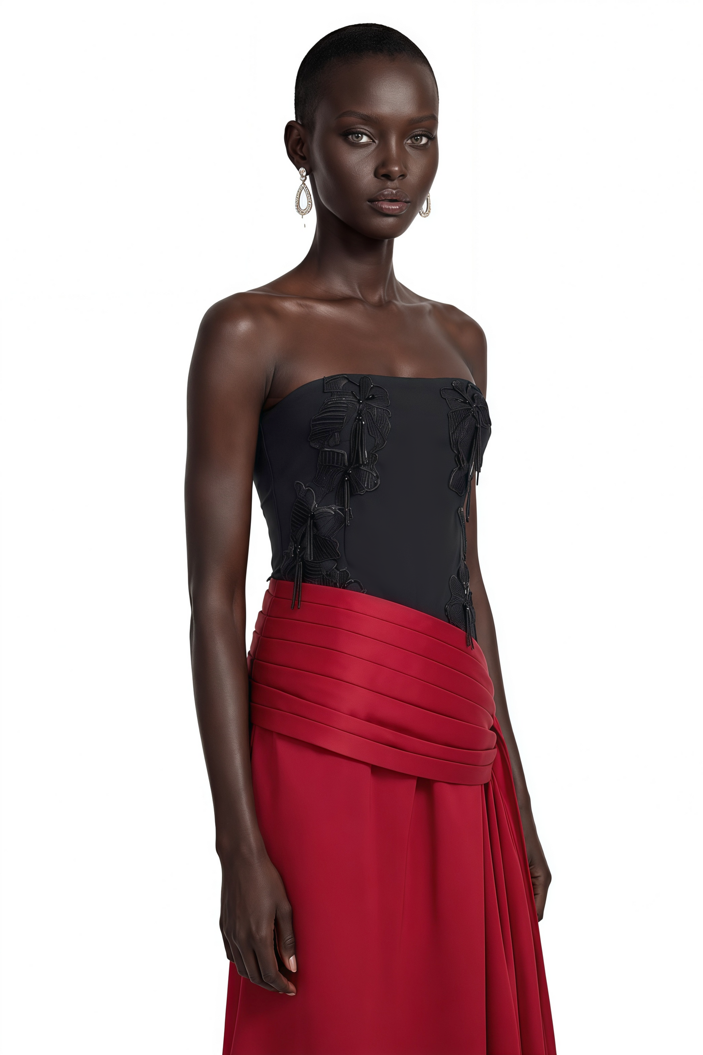 Quinn Red Color Block Twist Front Midi Dress