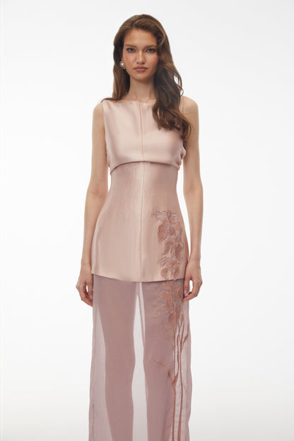 Quiteria Blush Pink Floral Embroidered Maxi Dress