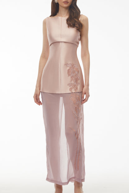 Quiteria Blush Pink Floral Embroidered Maxi Dress
