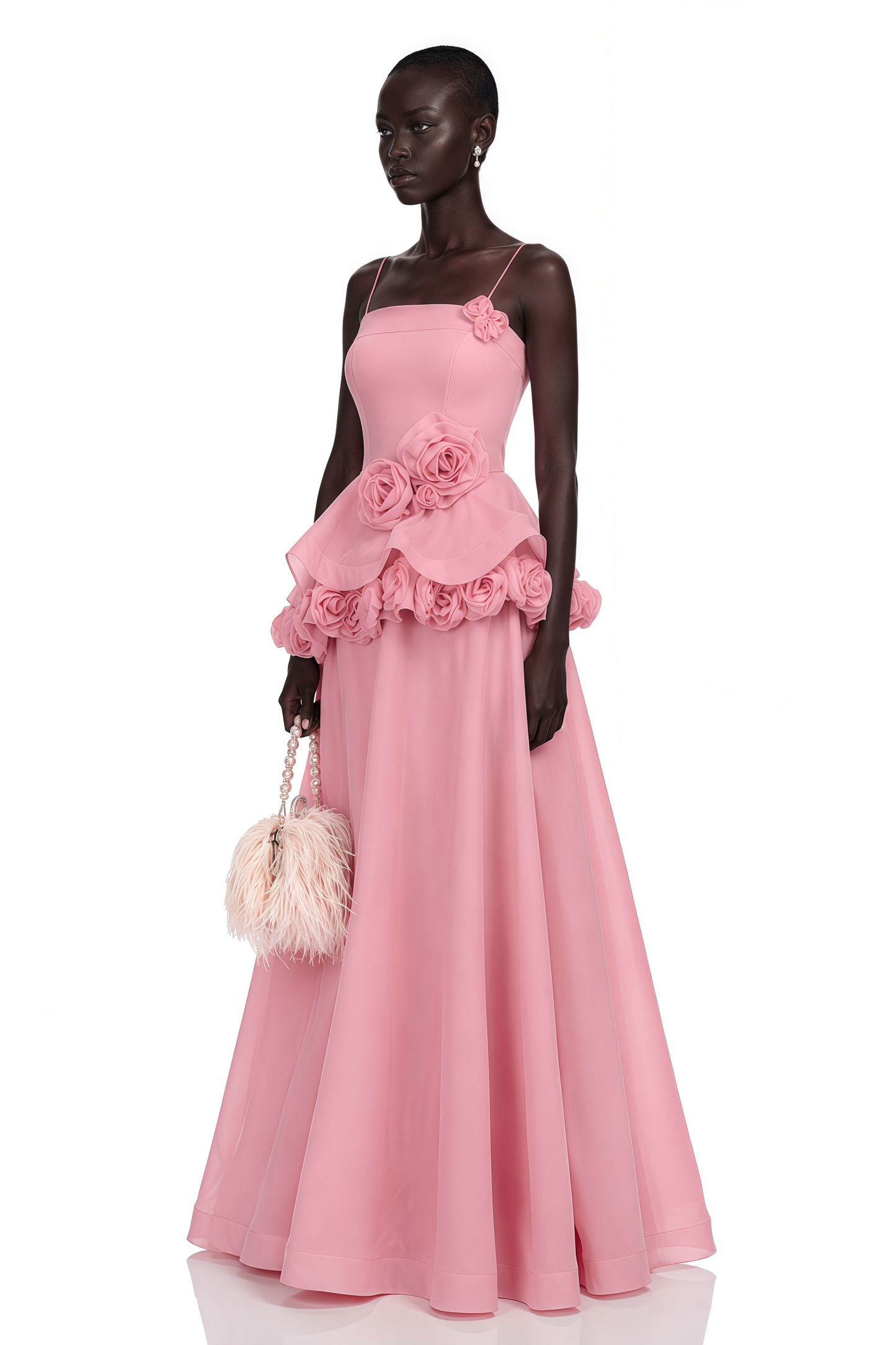 Quitterie Pembe 3D Çiçekli Asimetrik Maxi Elbise