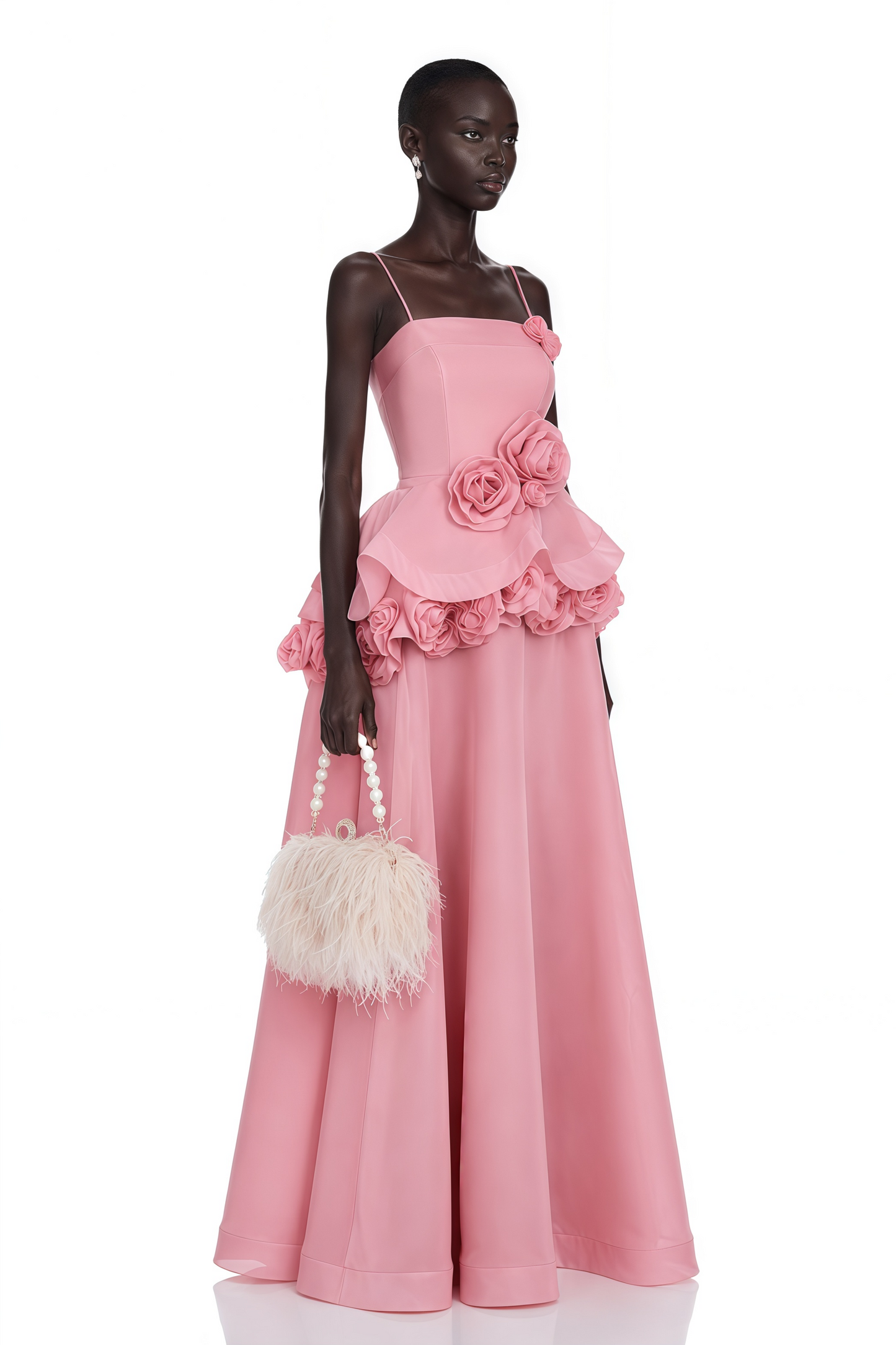 Quitterie Pembe 3D Çiçekli Asimetrik Maxi Elbise
