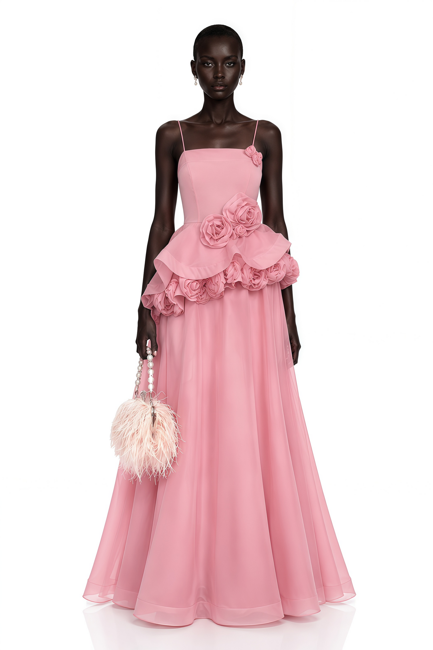 Quitterie Pembe 3D Çiçekli Asimetrik Maxi Elbise