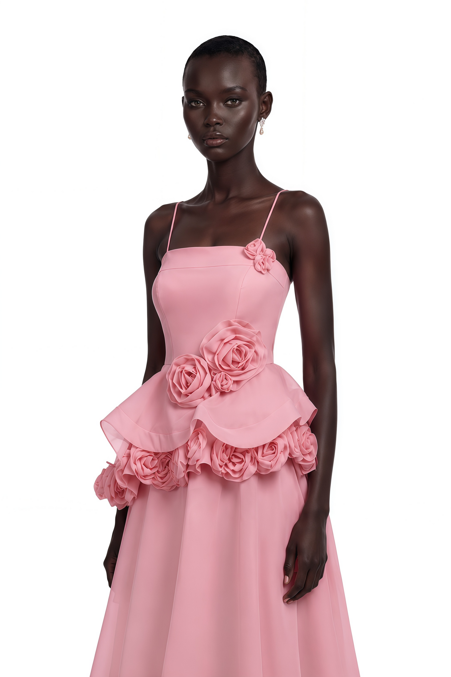 Quitterie Pembe 3D Çiçekli Asimetrik Maxi Elbise