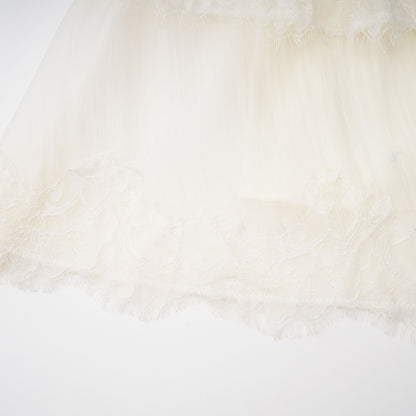 Rachel Beige Tiered Mini Dress with Lace Trim
