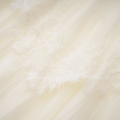 Rachel Beige Tiered Mini Dress with Lace Trim