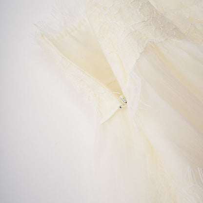 Rachel Beige Tiered Mini Dress with Lace Trim