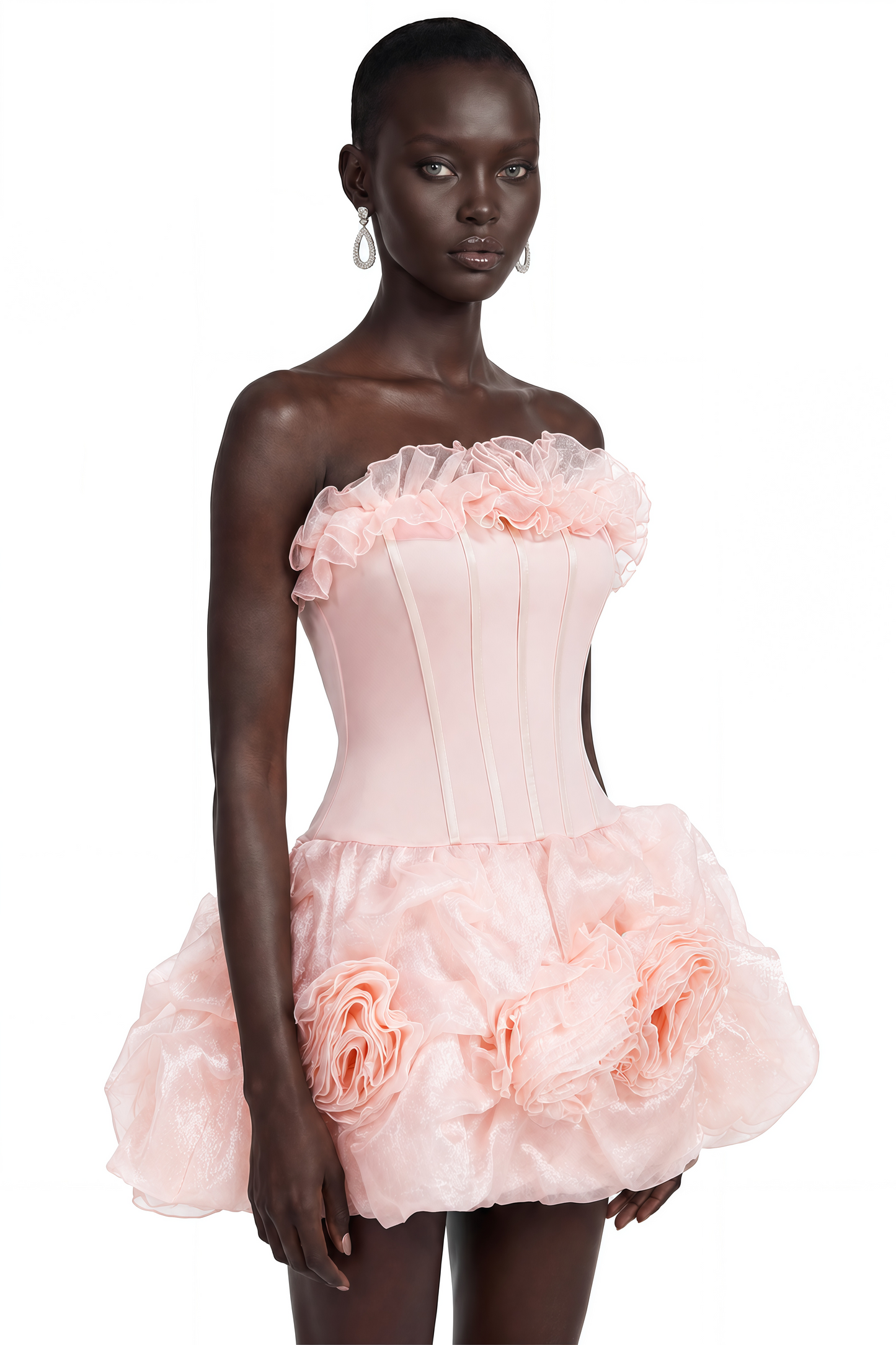 Rachel Pink Off Shoulder Ruffled Mini Dress with 3D Florals