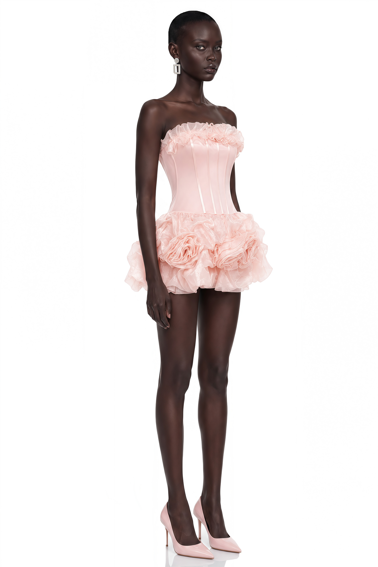 Rachel Pink Off Shoulder Ruffled Mini Dress with 3D Florals