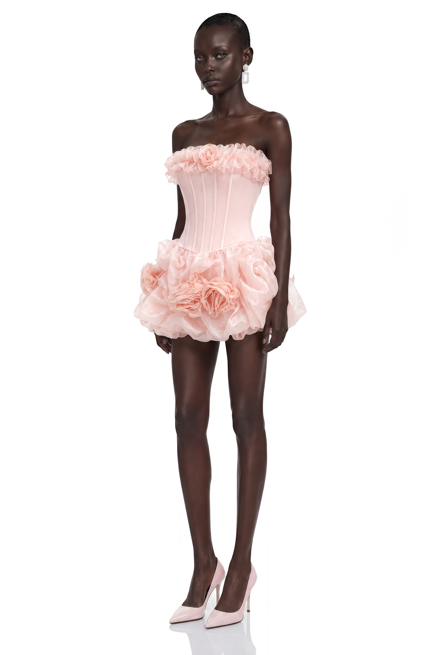 Rachel Pink Off Shoulder Ruffled Mini Dress with 3D Florals