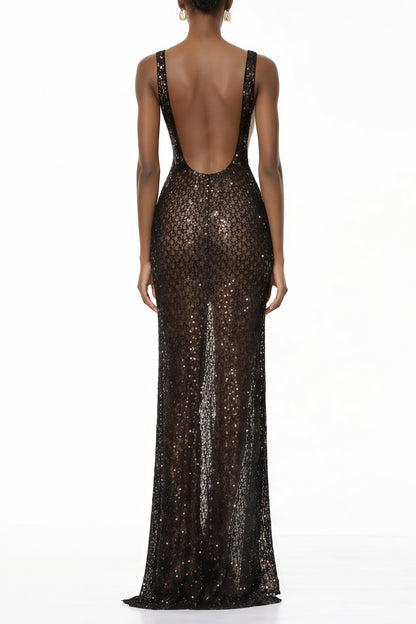 Raelynn Siyah Derin V Yaka Bodycon Maxi Elbise