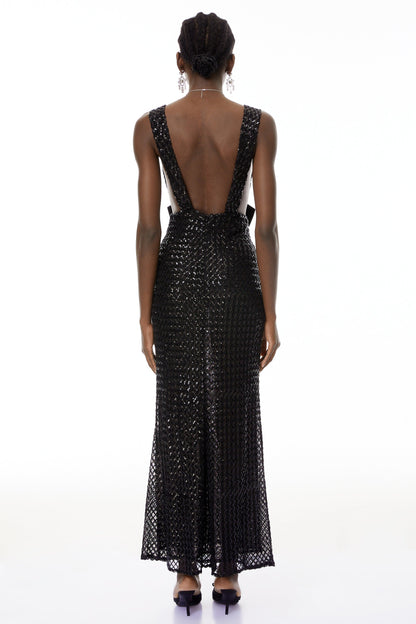 Raelynn Siyah Derin V Yaka Bodycon Maxi Elbise
