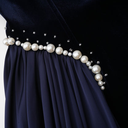 Raffaella Sapphire Pearl Trim Maxi Gown