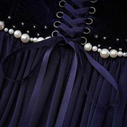 Raffaella Sapphire Pearl Trim Maxi Gown