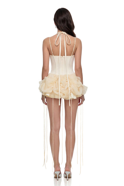 Rán Neutral Halterneck Corset Mini Dress
