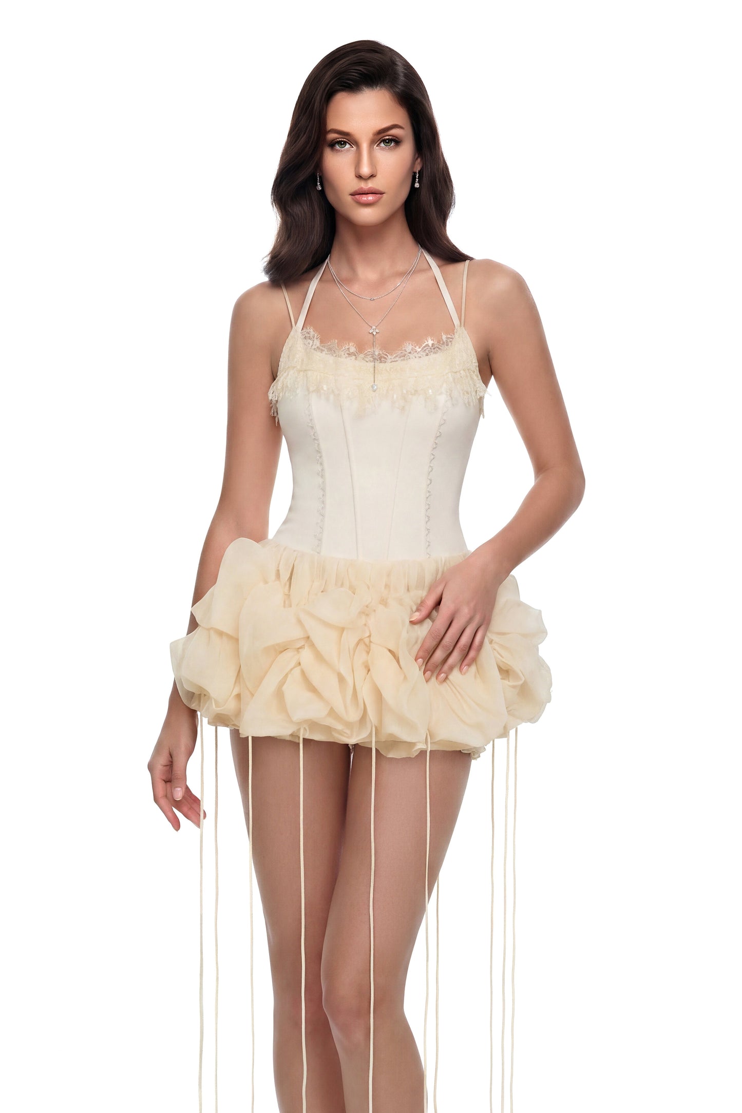 Rán Neutral Halterneck Corset Mini Dress