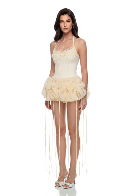 Rán Neutral Halterneck Corset Mini Dress