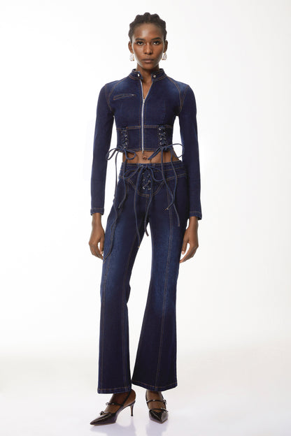 Kiona Indigo Blue Denim Lace-Up Co-ord Set
