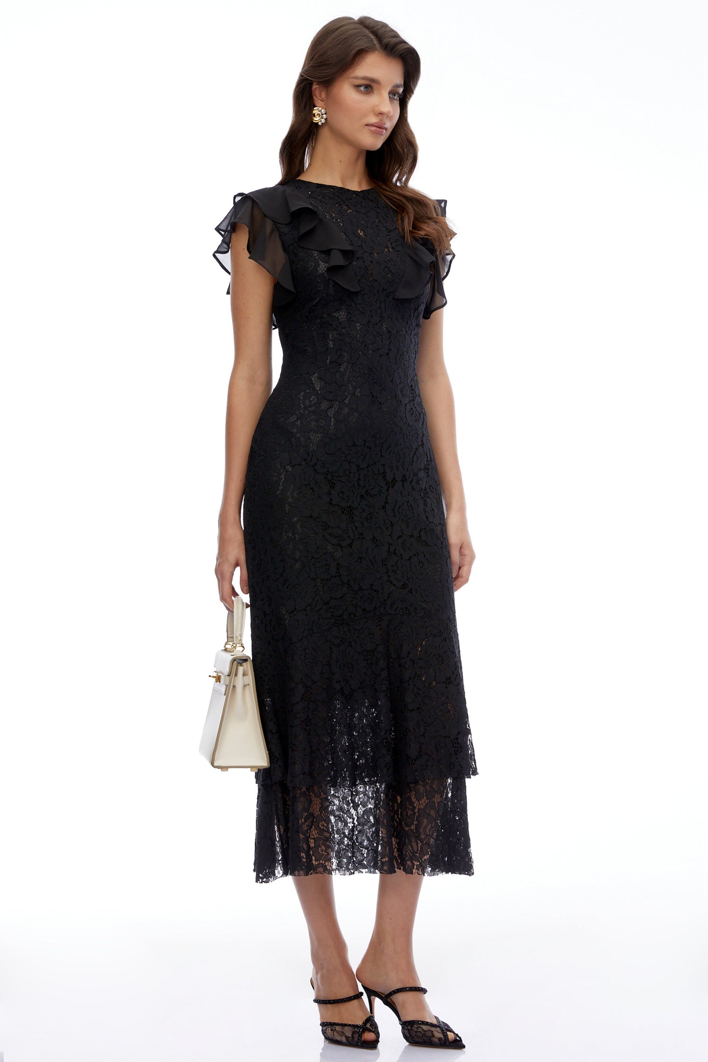 Remi Black Lace Ruffled Maxi Dress