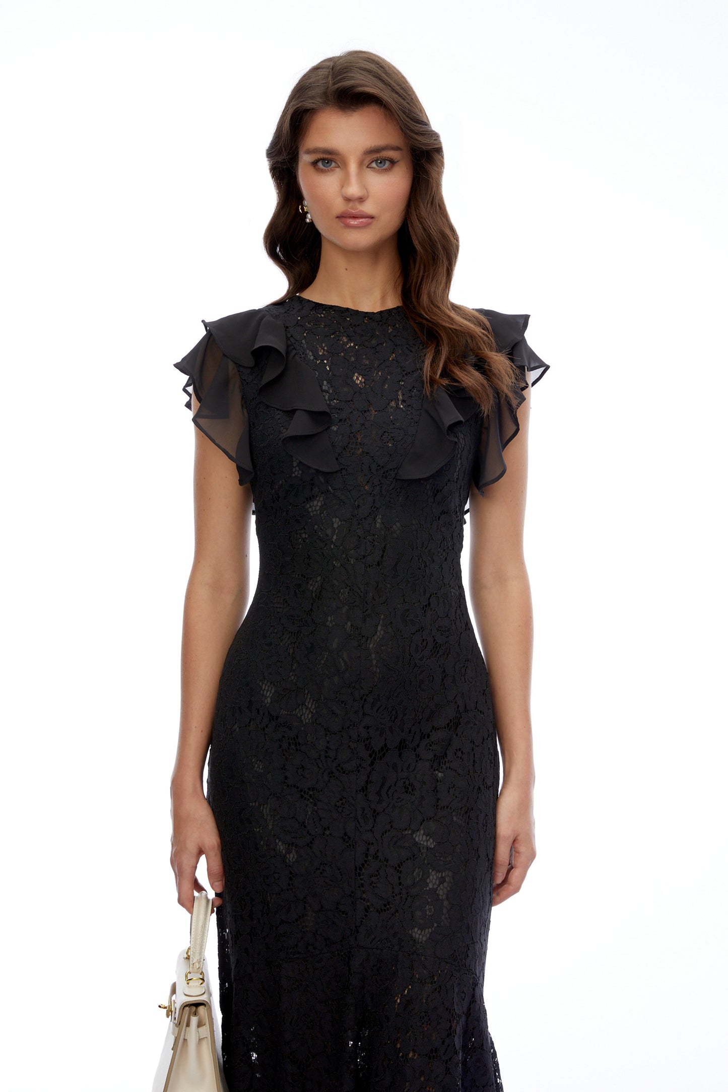 Remi Black Lace Ruffled Maxi Dress