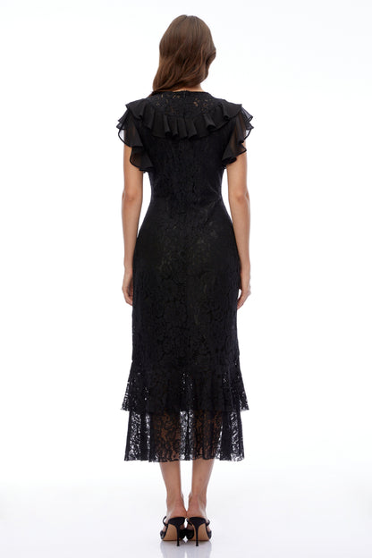Remi Black Lace Ruffled Maxi Dress
