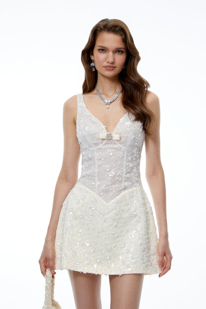 Remmie Cream Embellished Mini Dress