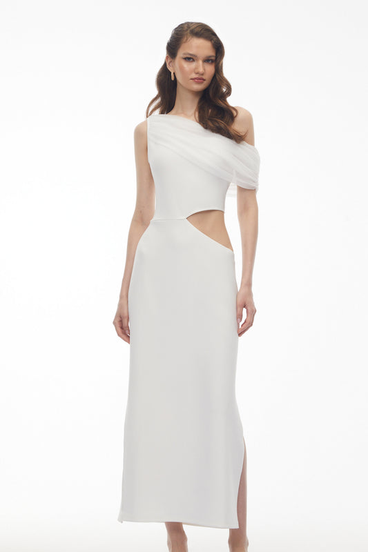 Renan White One Shoulder Cut-Out Maxi Dress