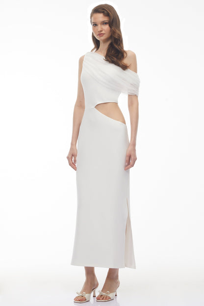 Renan White One Shoulder Cut-Out Maxi Dress