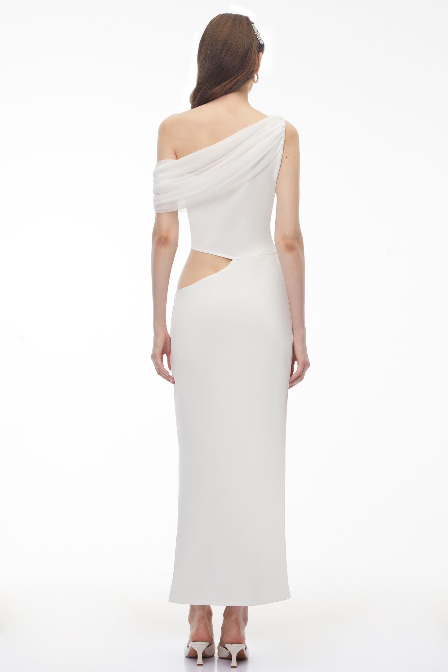 Renan White One Shoulder Cut-Out Maxi Dress