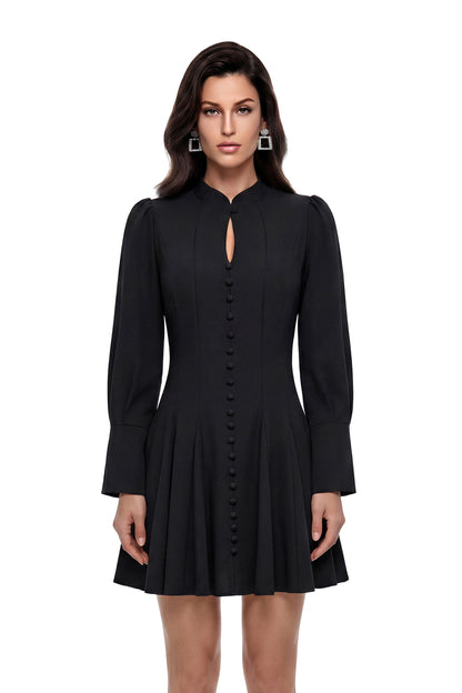 Renee Black Button Down Cut-Out Mini Dress