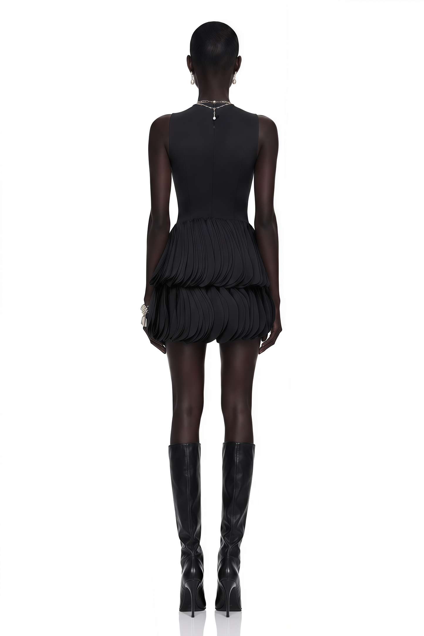 Renee Black Tiered Mini Dress with Faux Leather Bodice