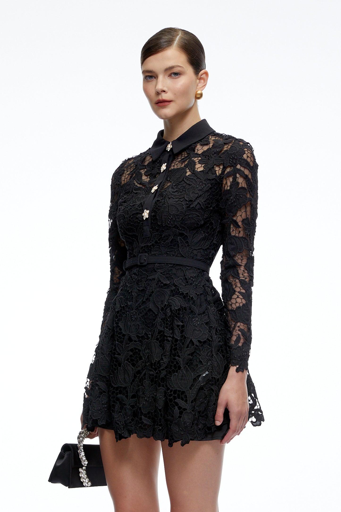Riven Black Long Sleeves Lace Mini Dress
