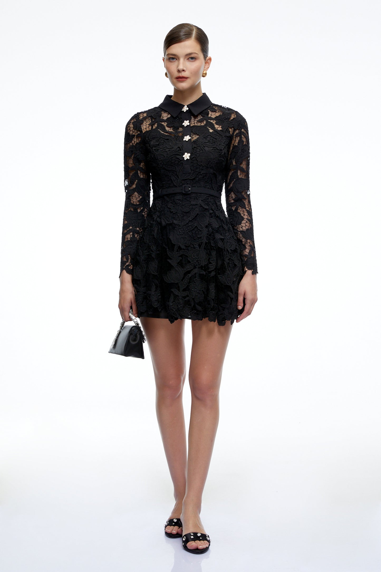 Riven Black Long Sleeves Lace Mini Dress