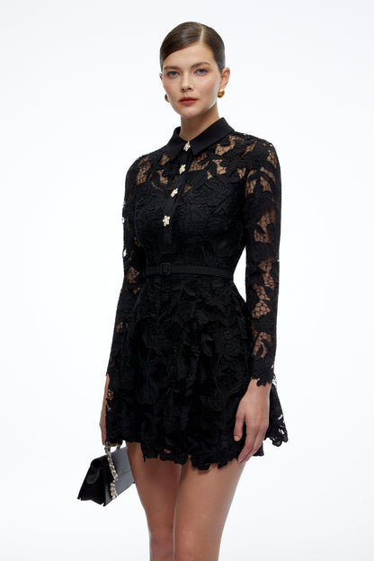 Riven Black Long Sleeves Lace Mini Dress