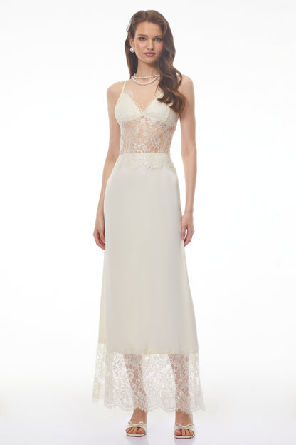 River Cream Cut-Out Maxi Dress with Lace Panels