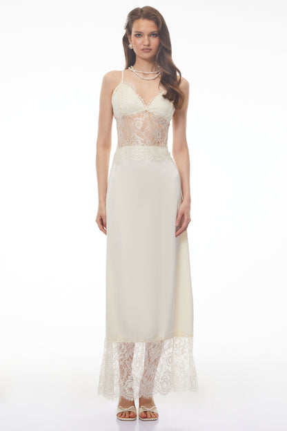 River Cream Cut-Out Maxi Dress with Lace Panels