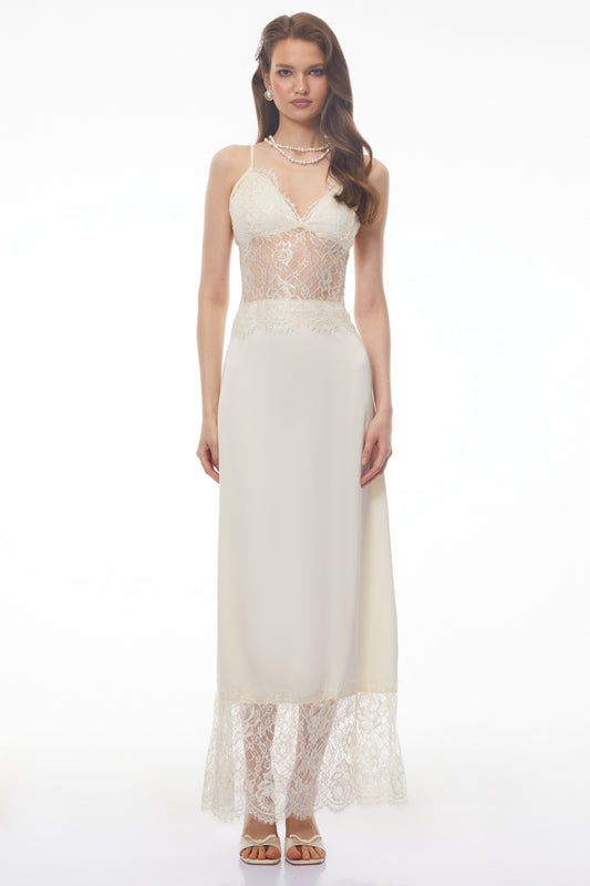 River Cream Cut-Out Maxi Dress with Lace Panels