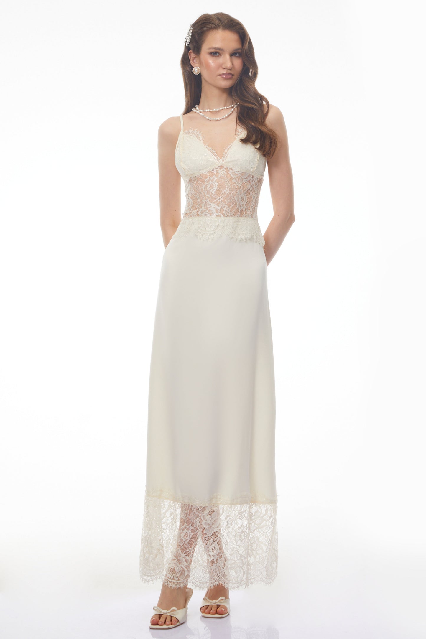 River Cream Cut-Out Maxi Dress with Lace Panels