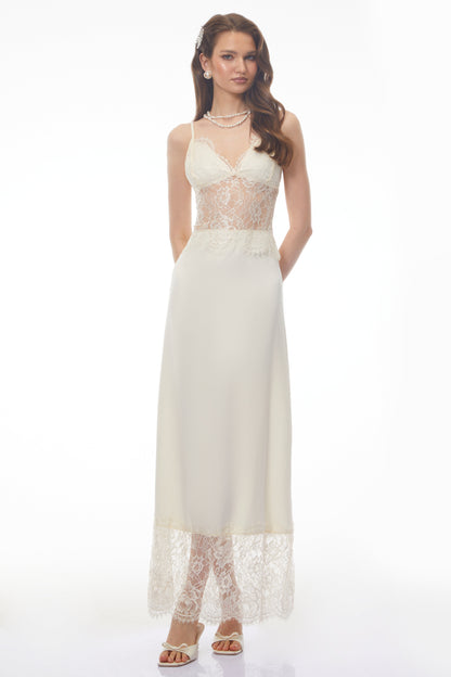 River Cream Cut-Out Maxi Dress with Lace Panels
