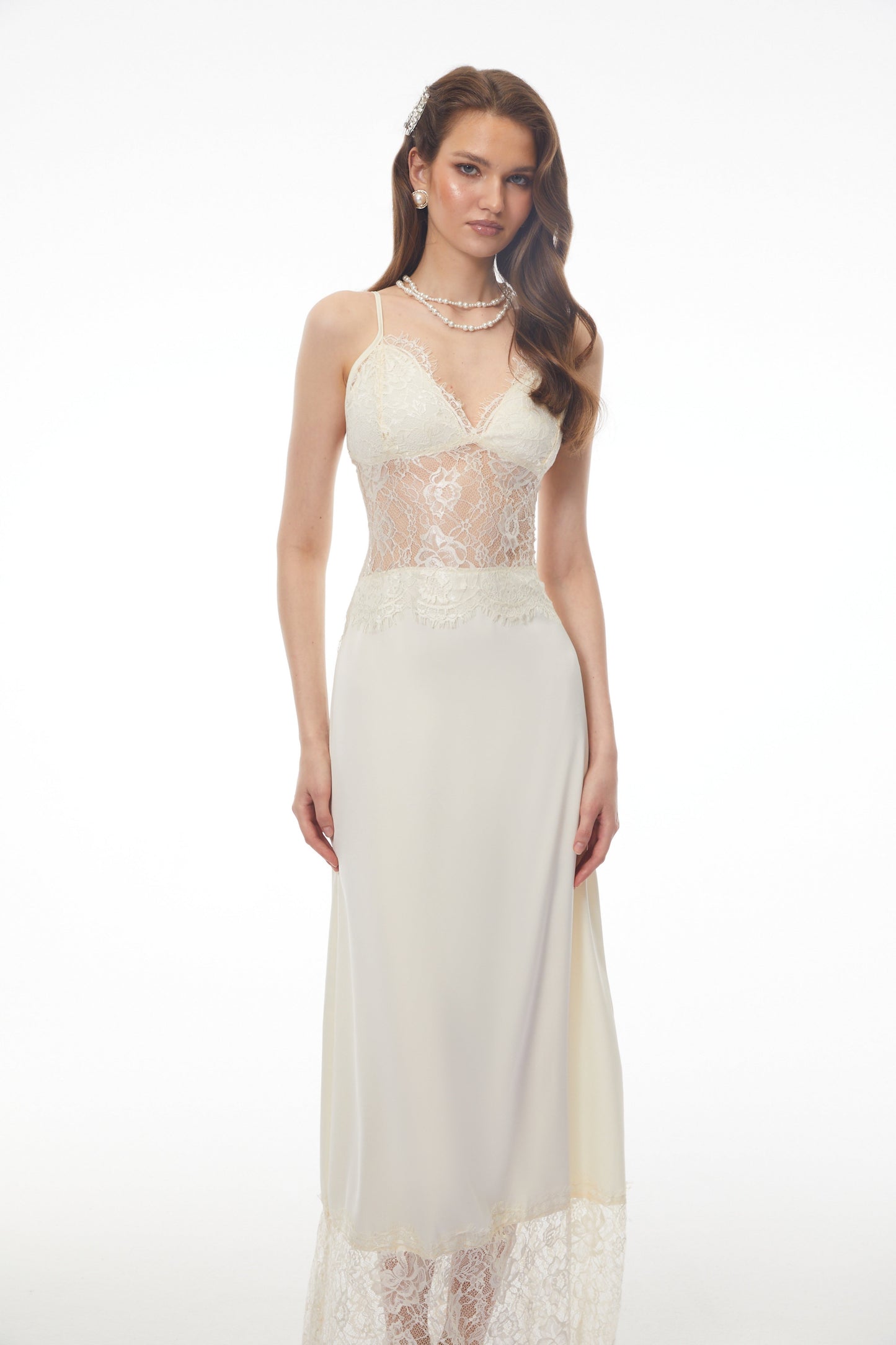 River Cream Cut-Out Maxi Dress with Lace Panels