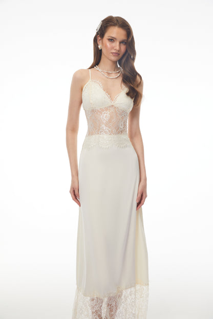 River Cream Cut-Out Maxi Dress with Lace Panels