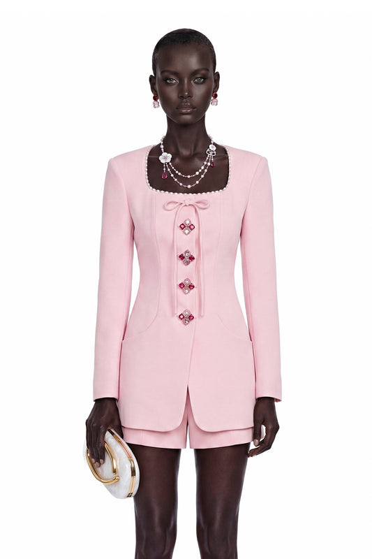 Roberta Pink Square Neck Jacket with Bow