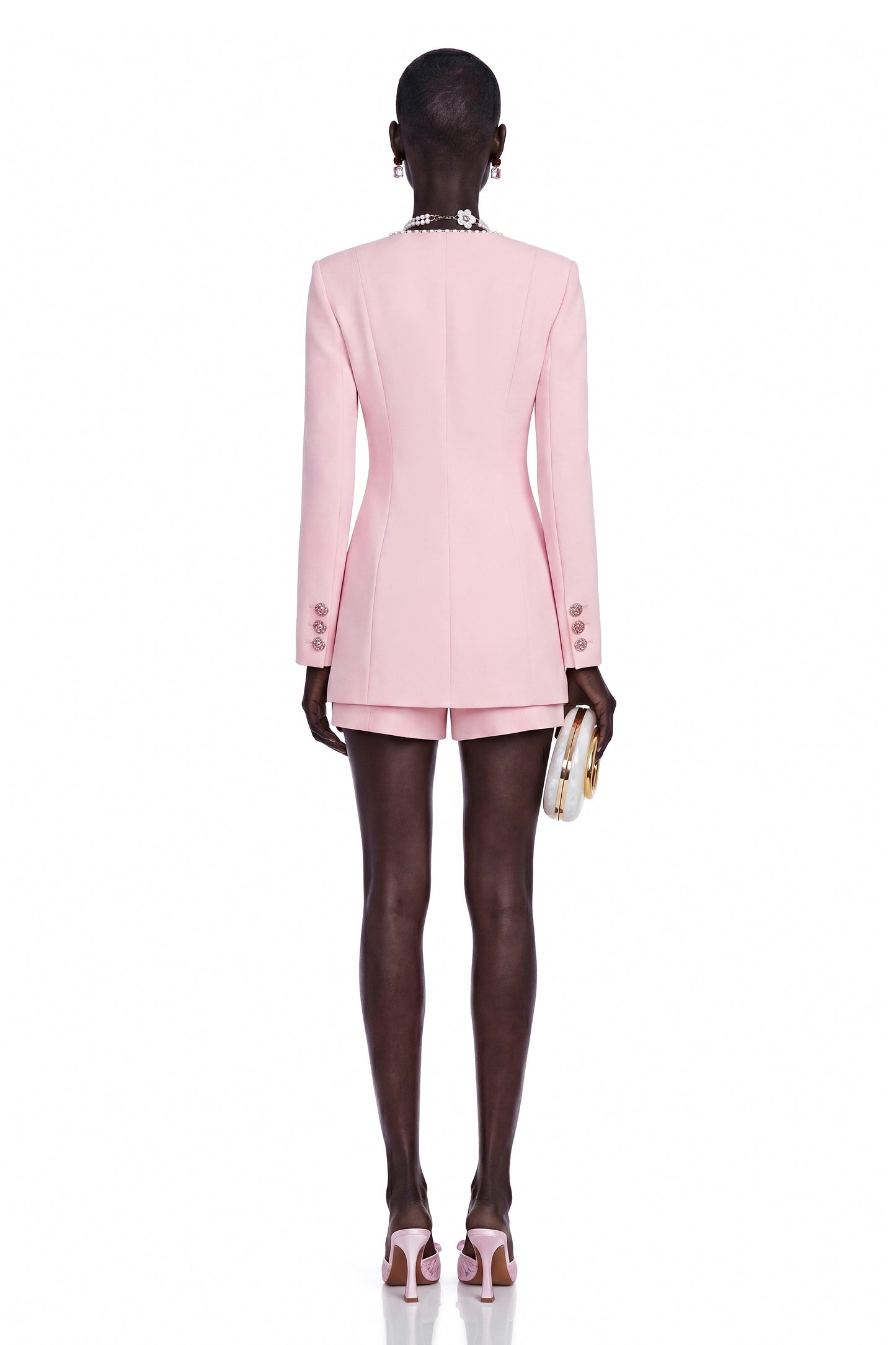 Roberta Pink Square Neck Jacket with Bow